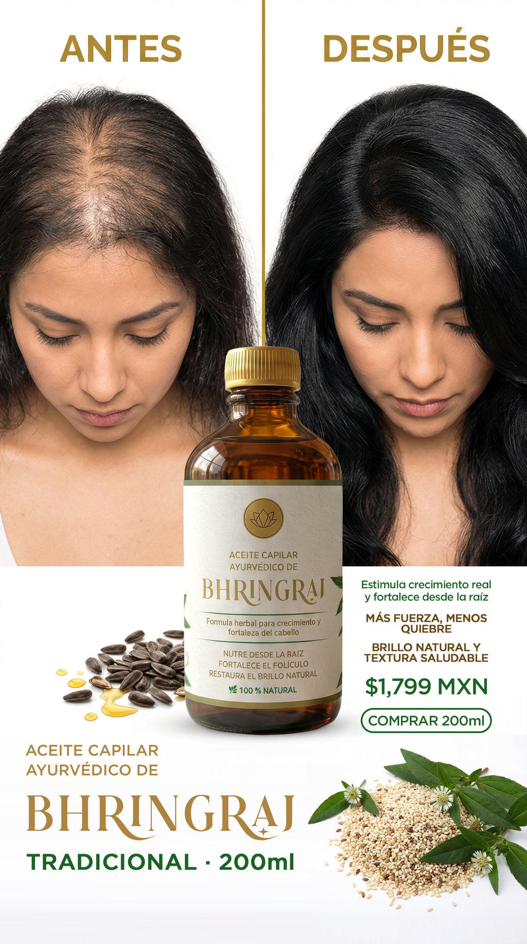 Aceite Capilar Ayurveda - Bhringraj, Amla & Triphala | Crecimiento & Fortaleza 200ml