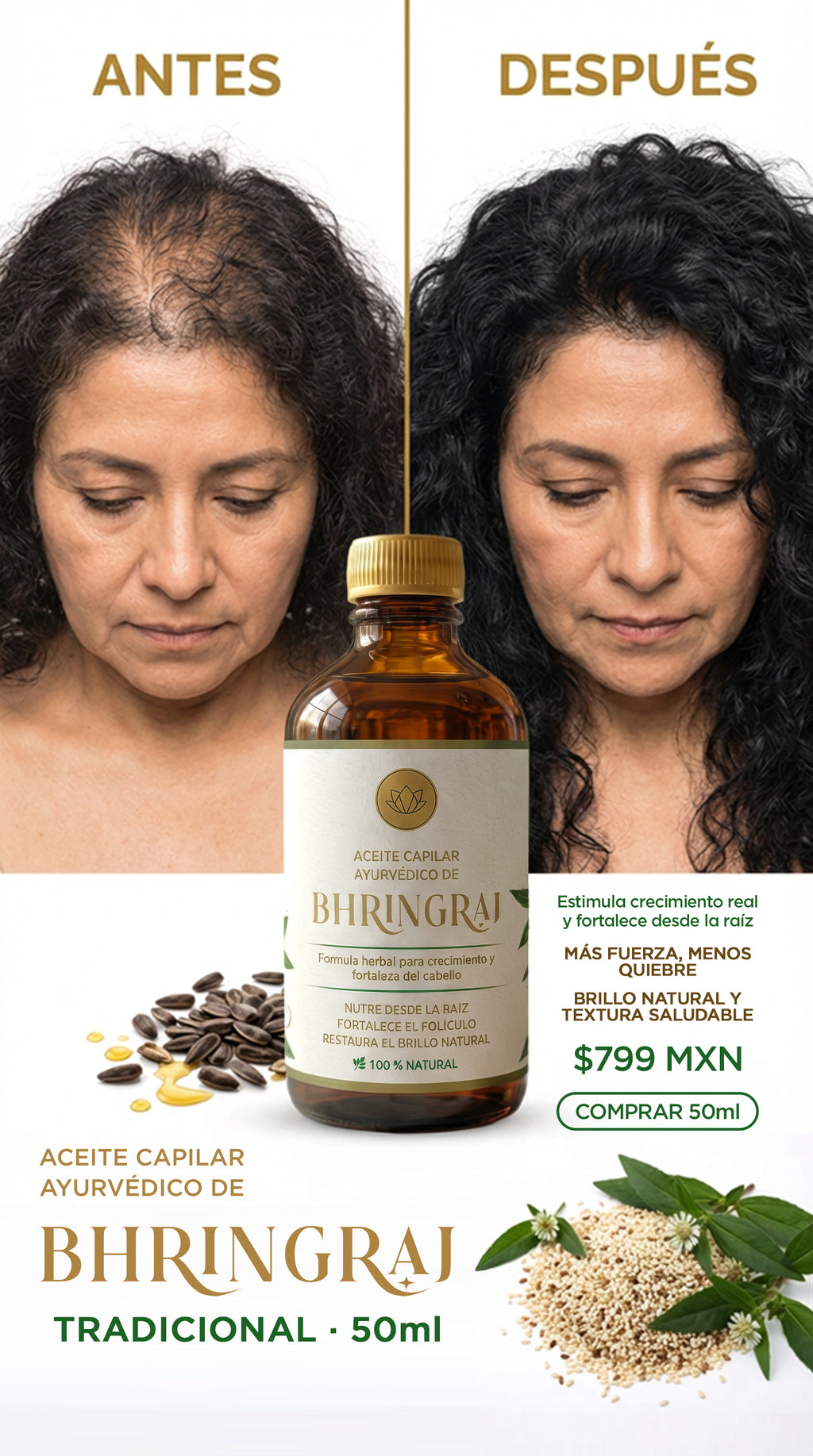 Aceite Capilar Ayurveda - Bhringraj, Amla & Triphala | Crecimiento & Fortaleza